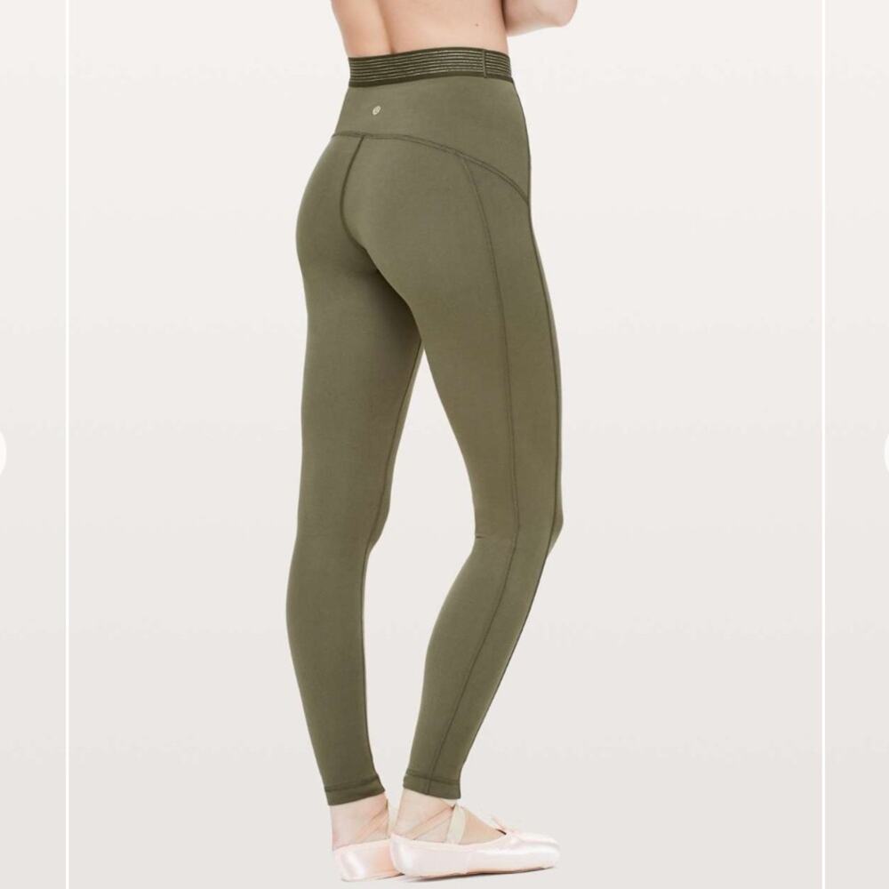 Lululemon Principal Dancer Golden Lining Tight Size 4 Armory Green Full Length